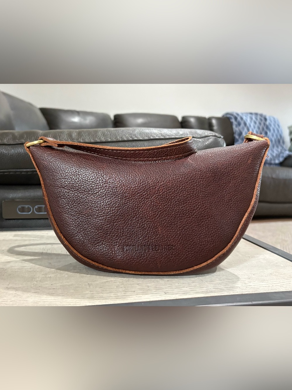 Portland Leather Chocolate Brown Pebbled Leather Crescent Belt Bag
